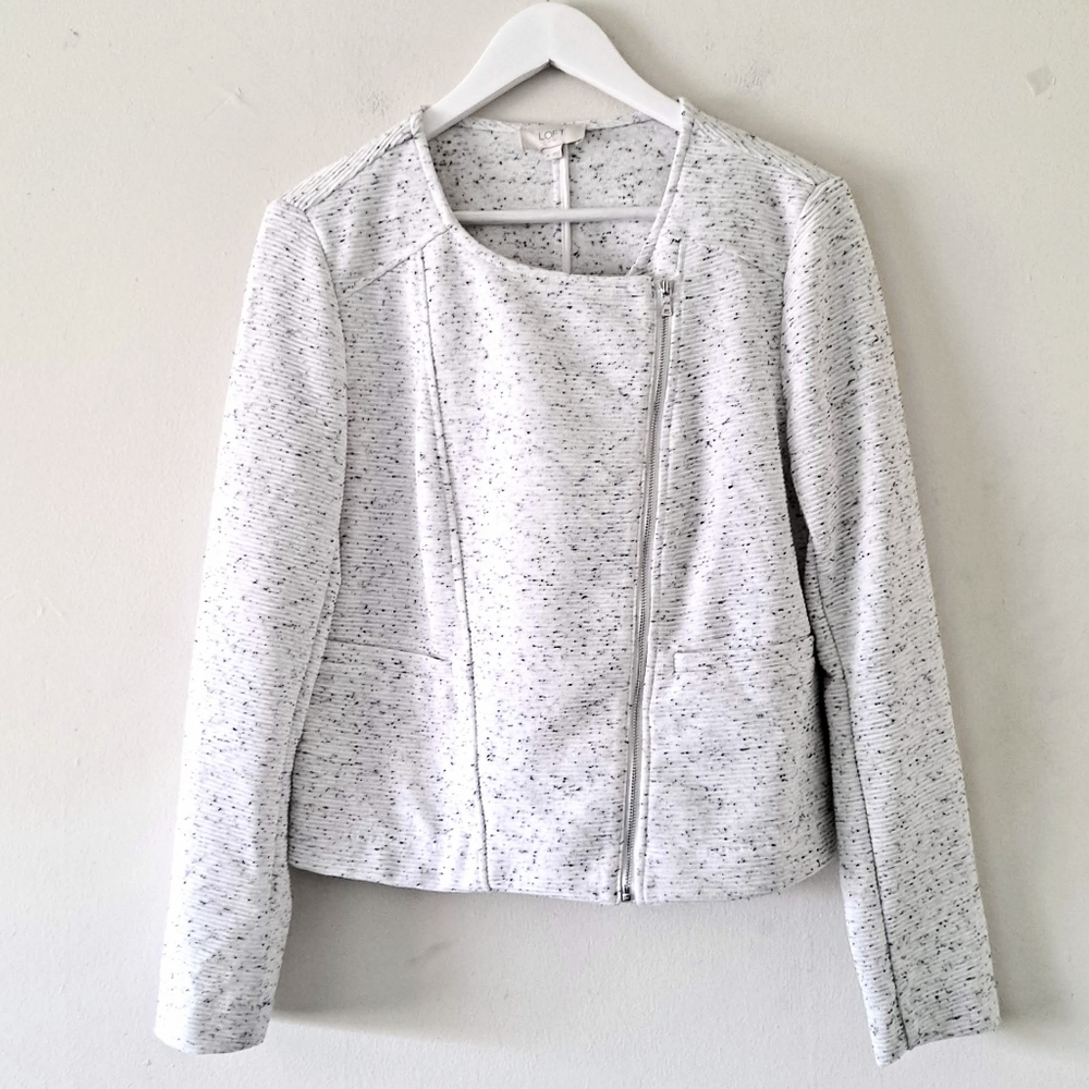 Loft Ivory & Black Overlap L/S Jacket w/ Zip -Sz M